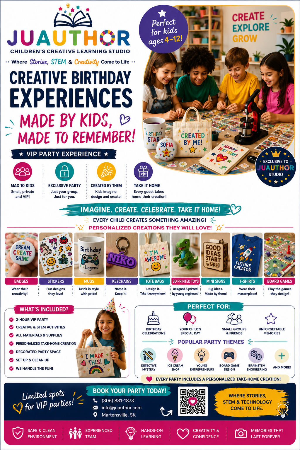 JUAUTHOR Studio Birthday Parties — creative VIP experiences for kids ages 4 to 12 in Martensville, SK