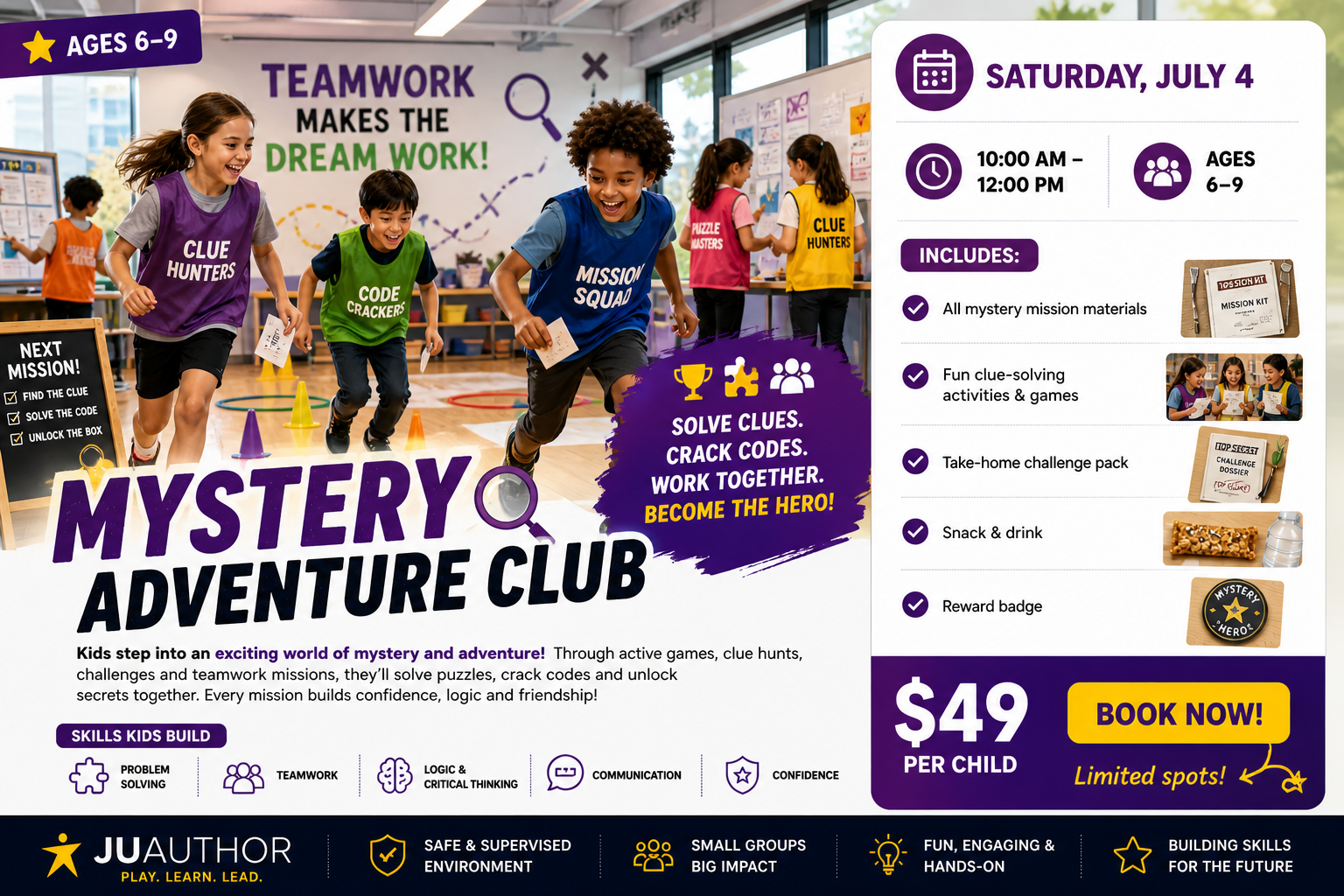 Mystery Adventure Club — kids solving clues and team challenges